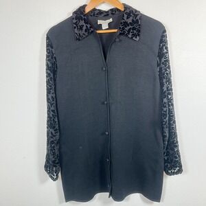 Vintage Silk Blend Cardigan Womens L Black Velvet Burnout Evening Goth Party